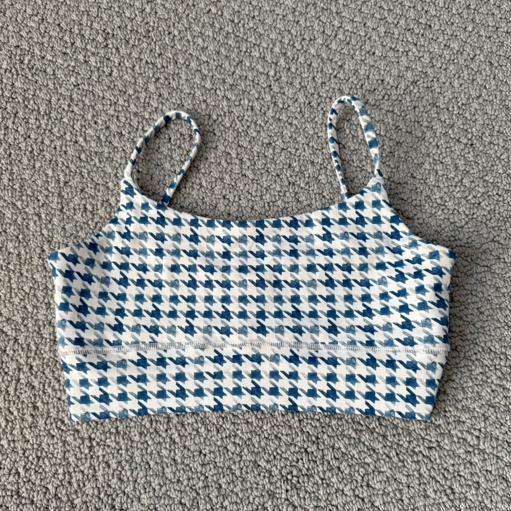 Z Supply Blue and White Houndstooth Sports Bra
